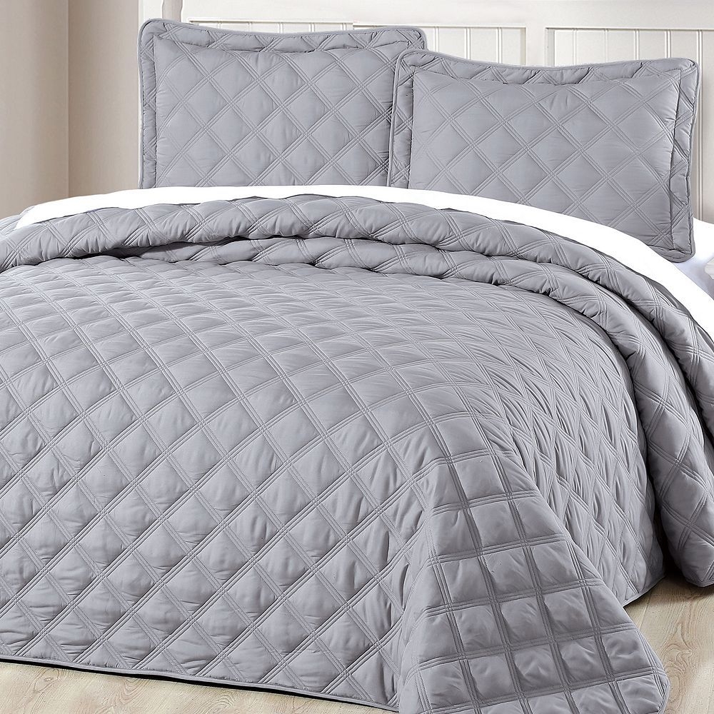 Serenta Charleston Down Alternative 3-Piece Bedspread and Sham Set, Grey, Twin