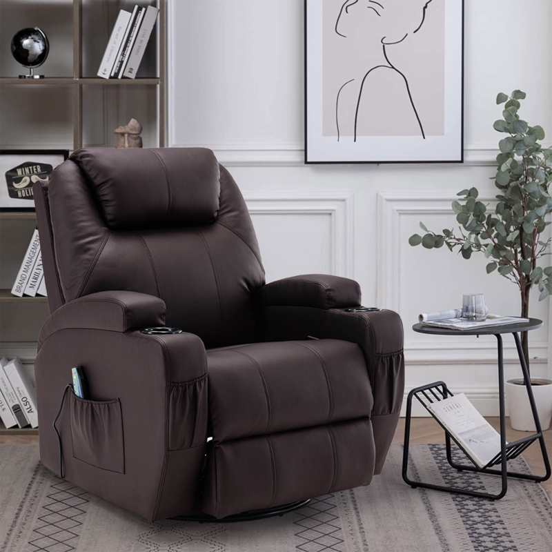 Single Heated Massage Recliner with Swivel and Rocking Function