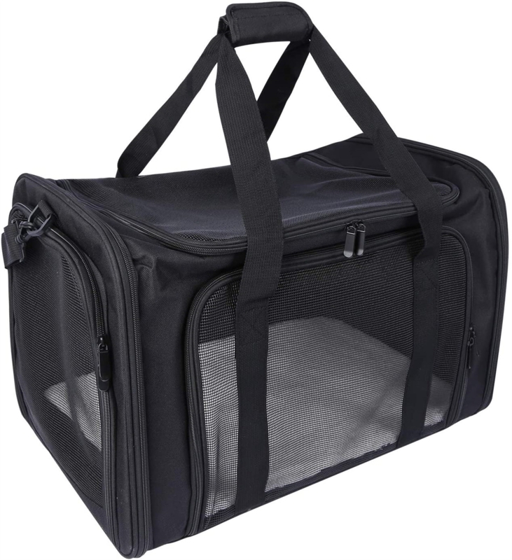 Soft Pet Carrier for Dogs and Cats, Portable Pet Travel Bag with 4 Mesh Entrance, Black