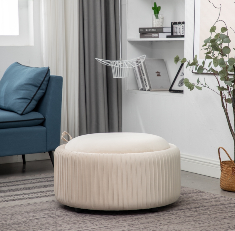 Sonam 28.5" Wide Velvet Round Storage Ottoman