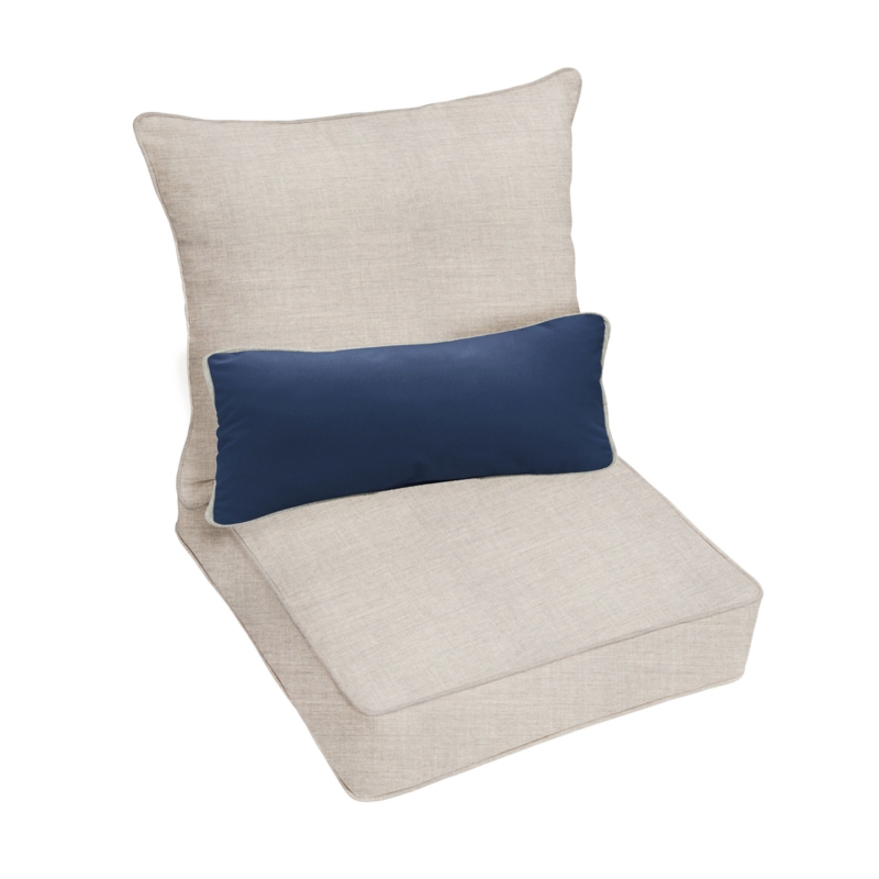 Sunbrella Cast Silver Corded Deep Seating Pillow And Cushion Set With Lumbar Pillow