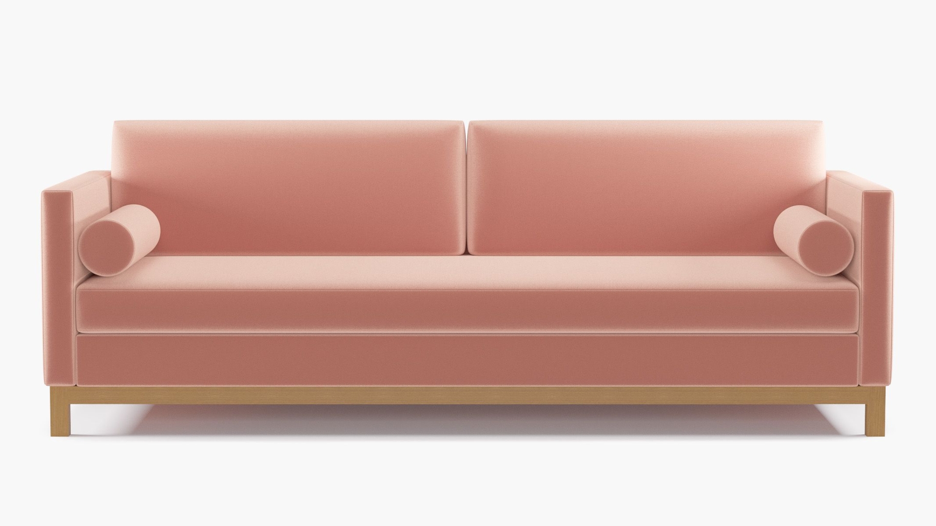 Tailored Tuxedo Sofa | Bloom Performance Plush Velvet | Natural Wood Rail | Pink