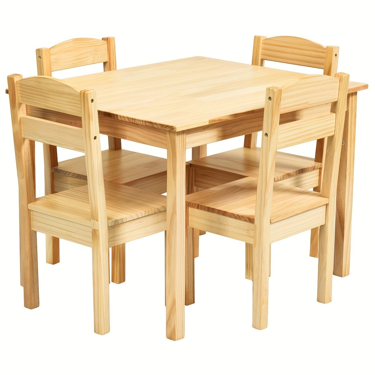 Temu5pcs Kids Table And Chair Set, Natural Pine Wood Children's Furniture For Playroom, Toddler Activity Table With 4 Chairs, Sturdy Wooden Construction For Learning & Dining, 26"x22"