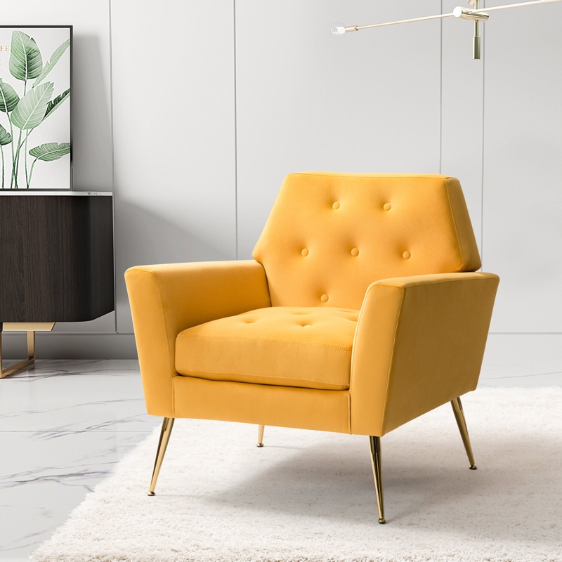 Thaddeus Velvet Upholstered Accent Chair with Metal Base
