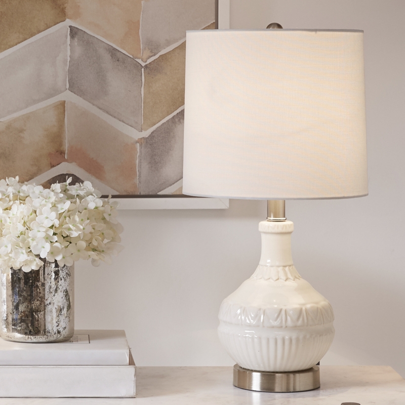 Vioria White Ceramic Embossed Boho Table Lamp