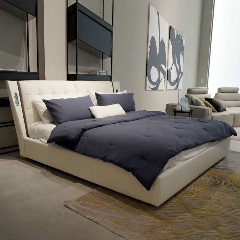 Yoskar Leather Wingback Bed