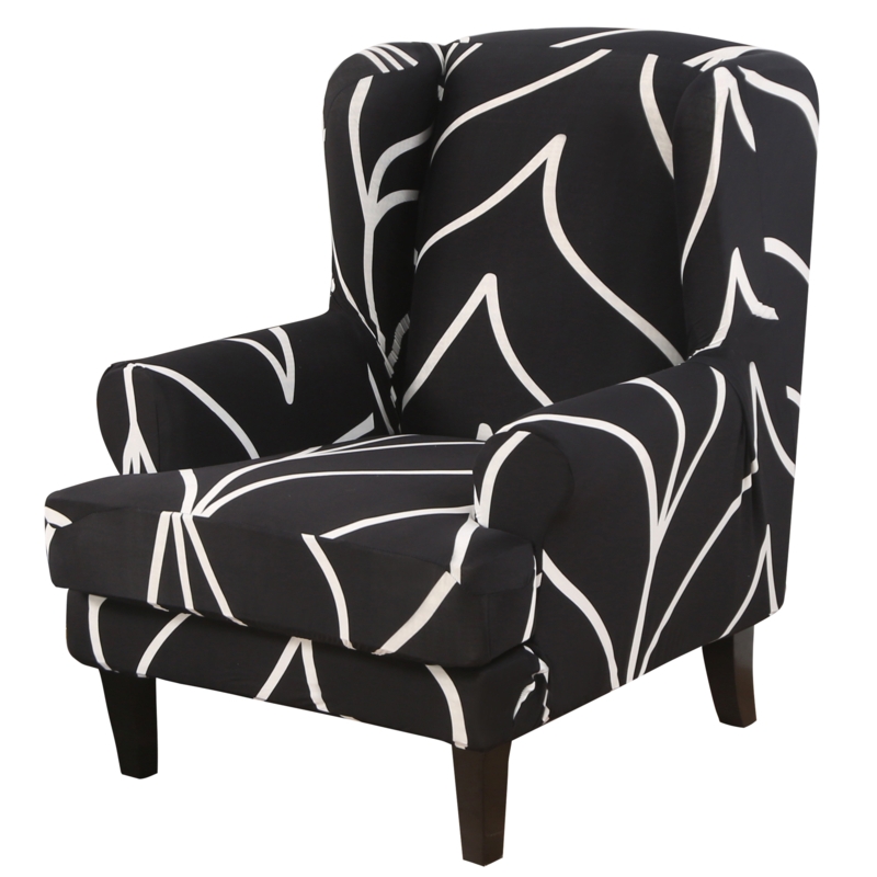 2-Pieces Wing Back Chair Slipcovers, Printing Fabric Furniture Protector Cover
