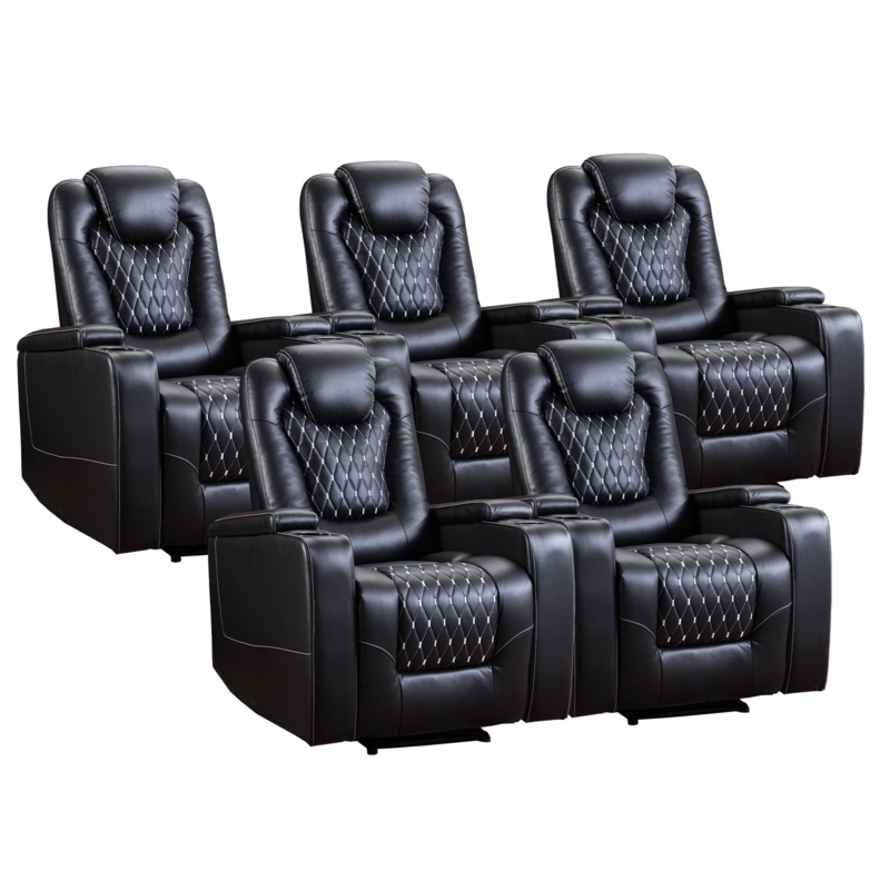 35'' Leather Home Theater Recliner Seats with Cup Holders Large Premium Cinema Experience