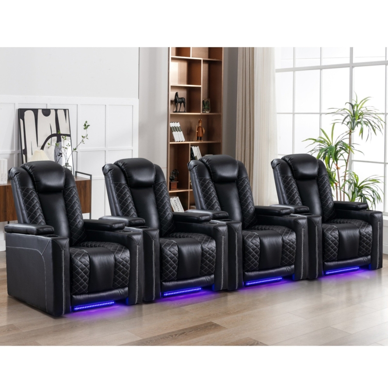 35'' Wide Faux Leather Power Recliner Home Theater Individual Seat with Cup Holders