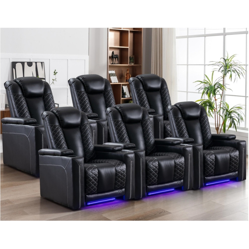 35" Wide Faux Leather Power Recliner Home Theater Individual Seat with Cup Holders