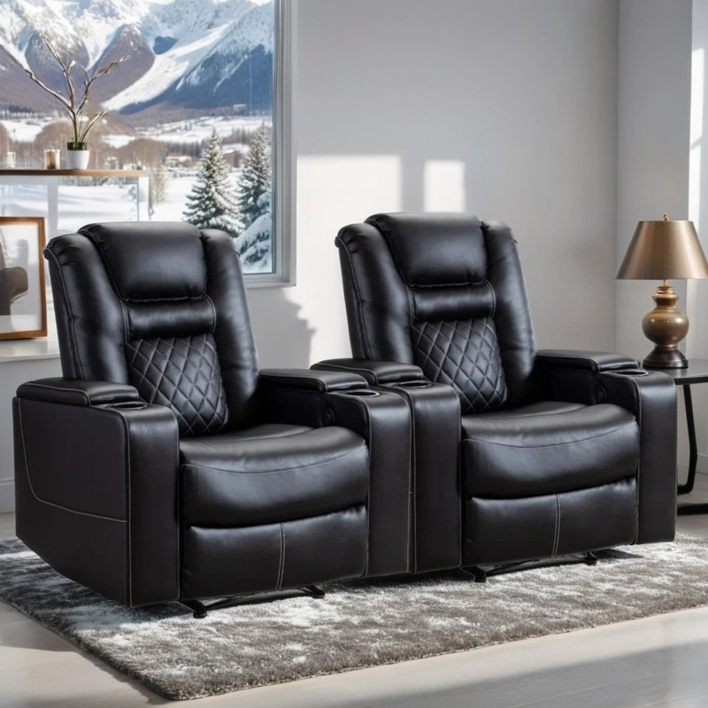 36" Wide Leather Recliners Man Cave Home Theater Seats with USB u0026 Cup Holders