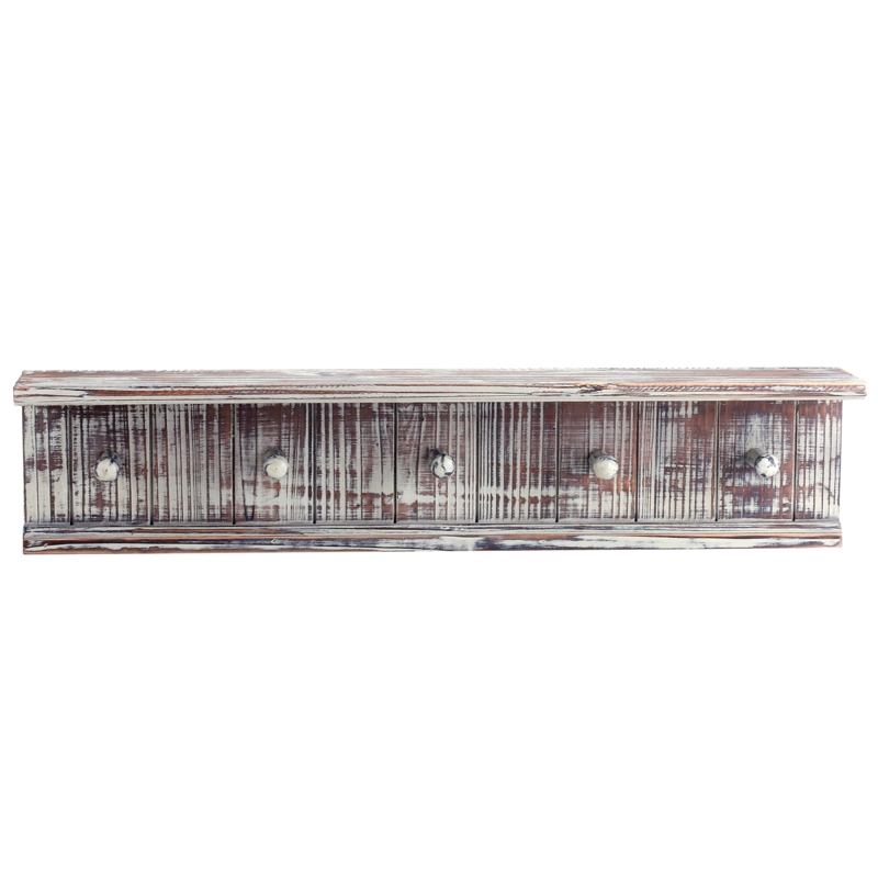 5 Hook Wall Mounted Solid Torched Wood Towel Rack