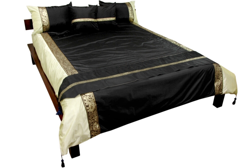 6 Piece Thai Silk Elephant Duvet Set in Black Onyx