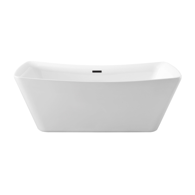70" Streamline Freestanding Soaking Acrylic Bathtub With Drain and Bamboo Tray