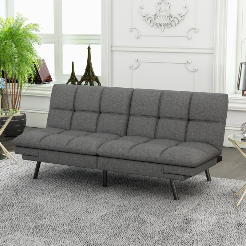 71'' Wide Linen Convertible Sofa with Adjustable Armrests