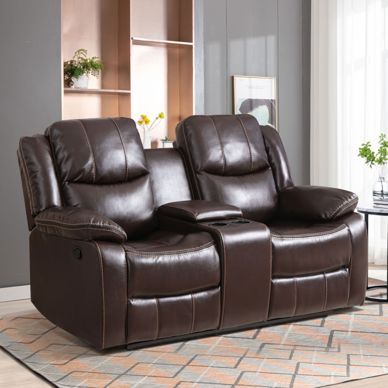 72.8" Wide Breathable Leather Cushion Back Manual Reclining Loveseat with Storage u0026 Cup Holder