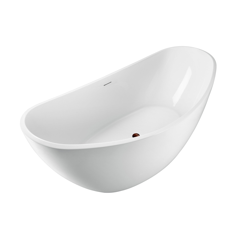 75'' Streamline Freestanding Soaking Acrylic Bathtub With  Drain and Bamboo Tray