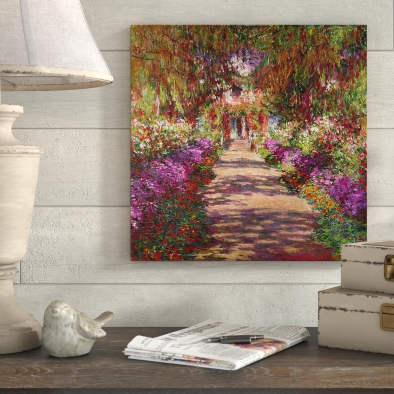 'A Pathway in Monets Garden' by Claude Monet - Painting Print on Canvas