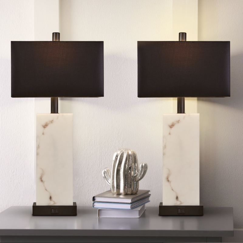 Abtal Marbling USB Table Lamp with Touch Control (Set of 2)