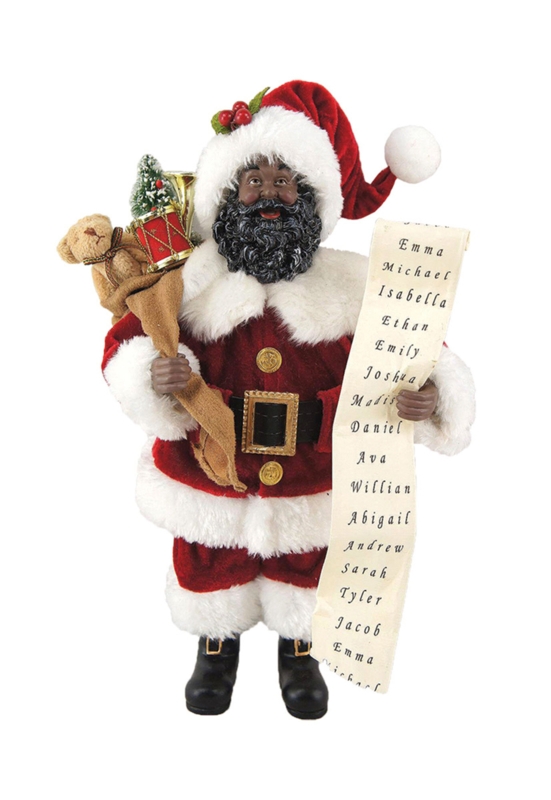 African American Santa with His List Figurine