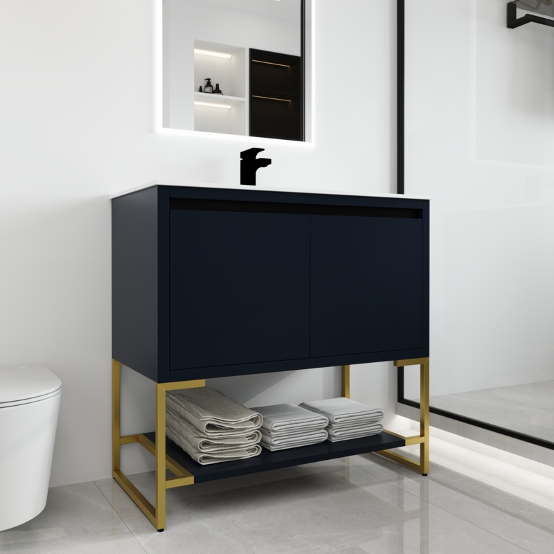 Akeria 36'' Free Standing Single Bathroom Vanity with Ceramic Vanity Top
