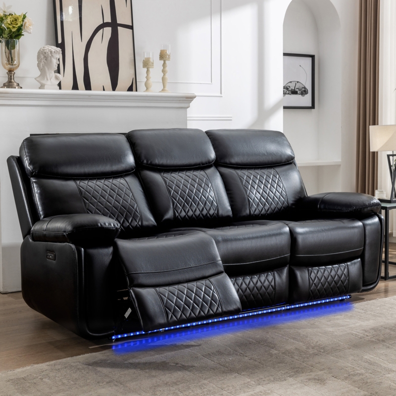 Alilyssi 83.8" Wide Faux Leather Home Theater Sofa