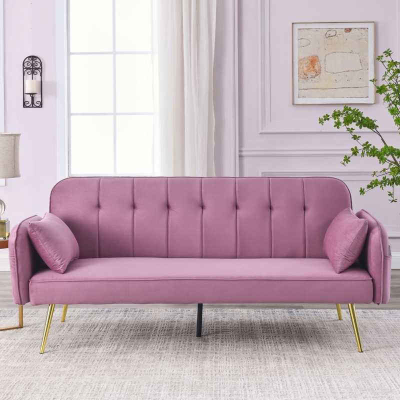 Alzbeta Twin 72.5'' Velvet Tufted Convertible Sofa