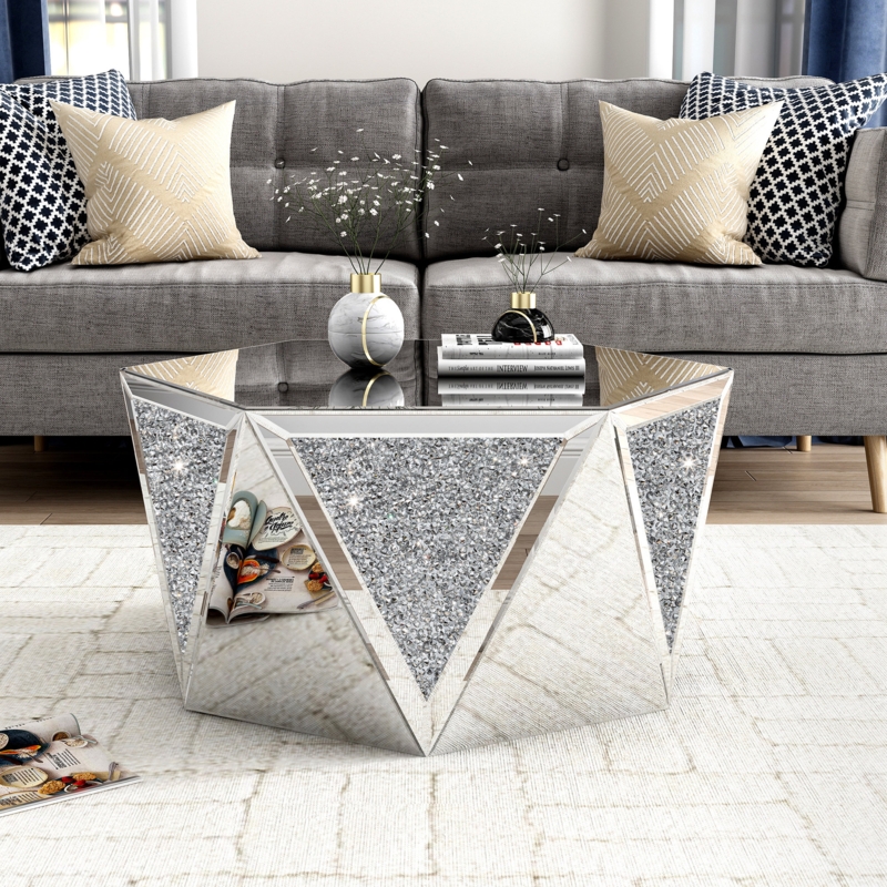 Amla 31" Glass Coffee Table Mirrored Top