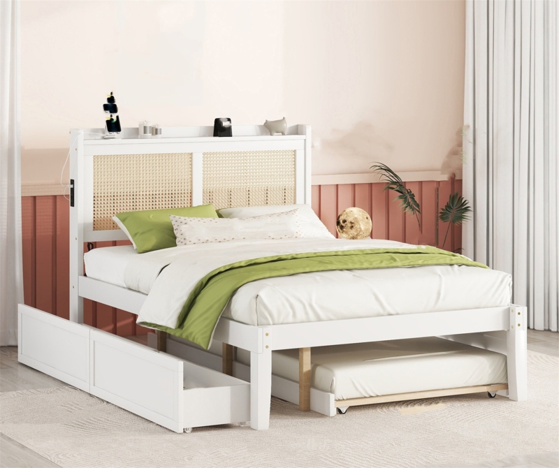Annarita Wicker / Rattan Platform Storage Bed