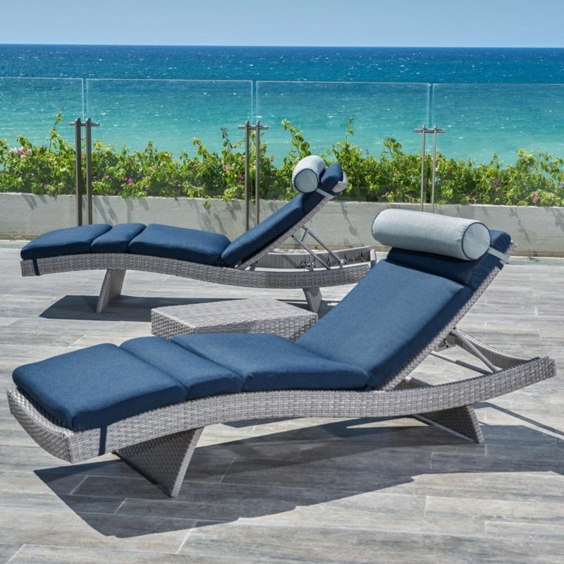 Anushri Outdoor Wicker Chaise Lounge Set with Table