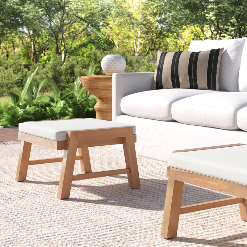Ashveer Acacia Outdoor Ottoman with Sunbrella Cushion