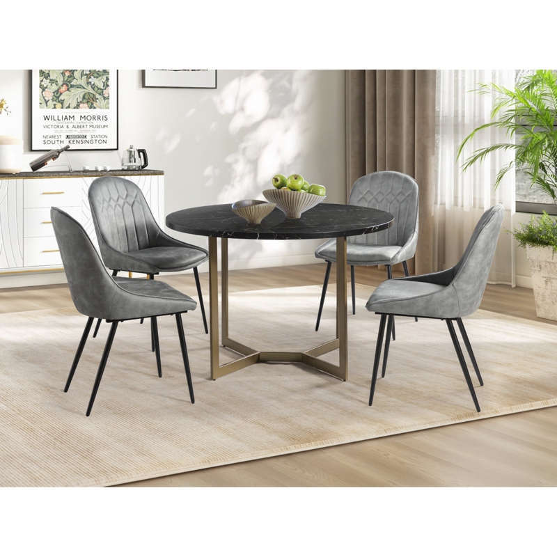 Asiel Round Faux Marble Top Metal Base Dining Table