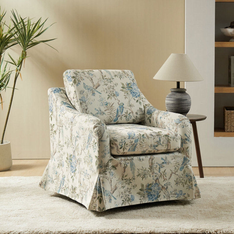 Asman Upholstered Slipcovered Swivel Armchair