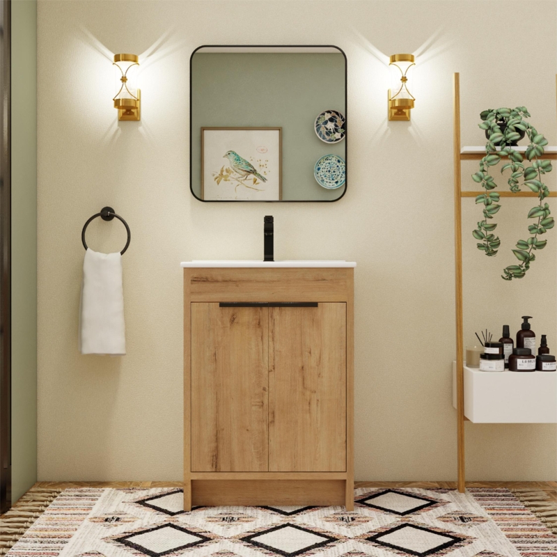 Baelynn 24" Free Standing Single Bathroom Vanity with Ceramic Top