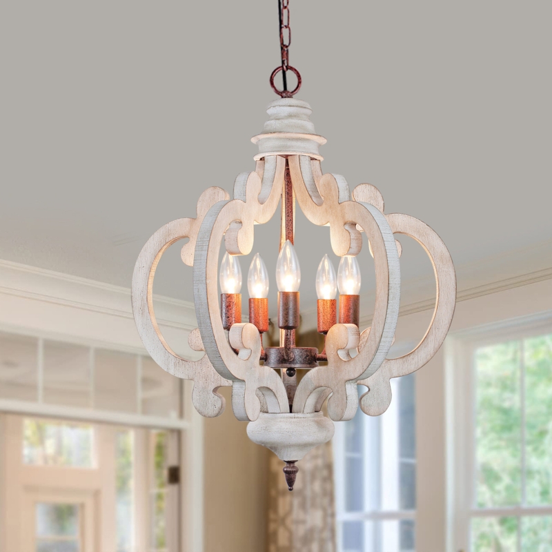 Beckton 5 - Light Wood Dimmable Geometric Chandelier