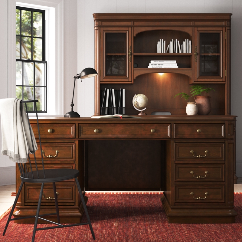 Brayton Manor Solid Wood Rectangular Executive Desk Office Set with Hutch