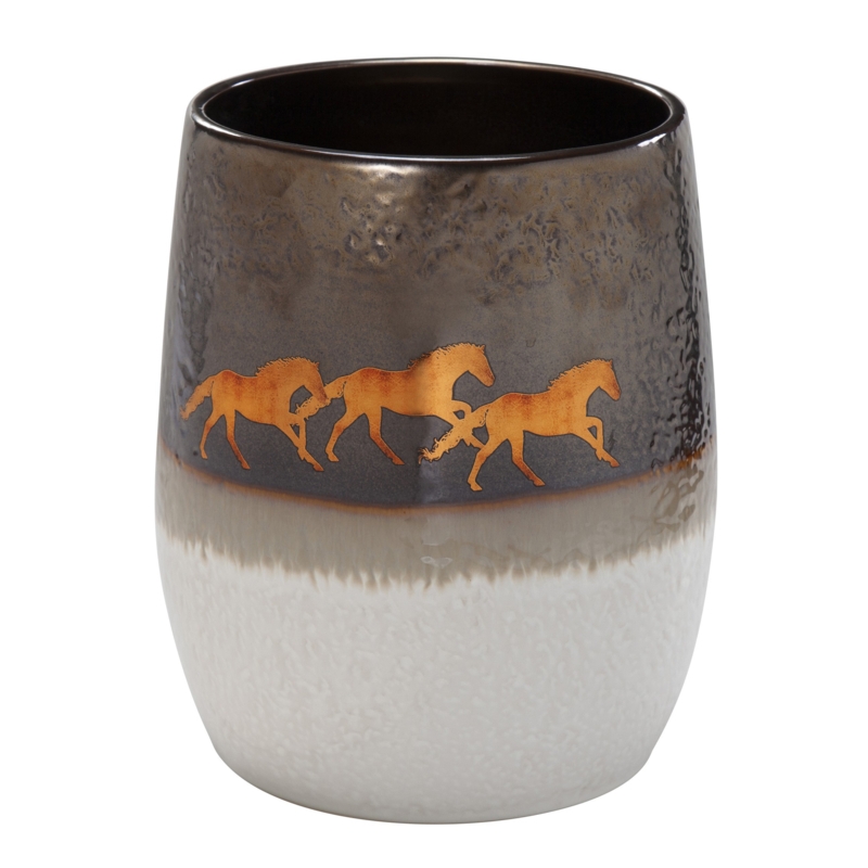 Broguien White/Brown/Gold Ceramic Southwestern Wastebasket