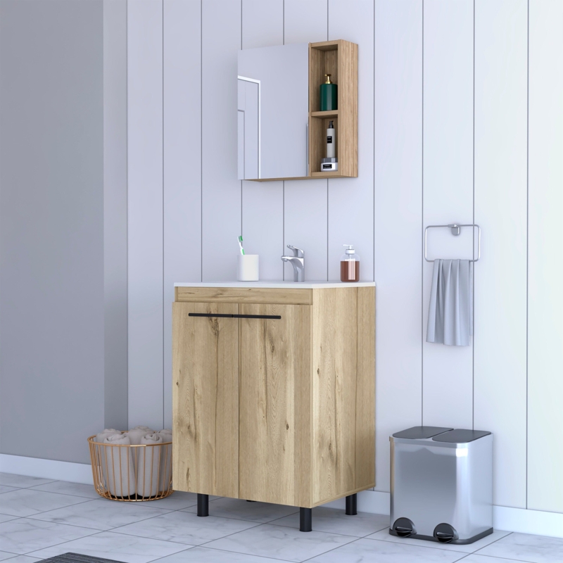 Burnice 23.8'' Single Bathroom Vanity with Manufactured Wood Top with Mirror
