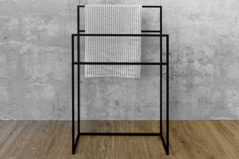 C2 22" x 8" x 34" Freestanding Minimalist Towel Rack In Matte Black Finish