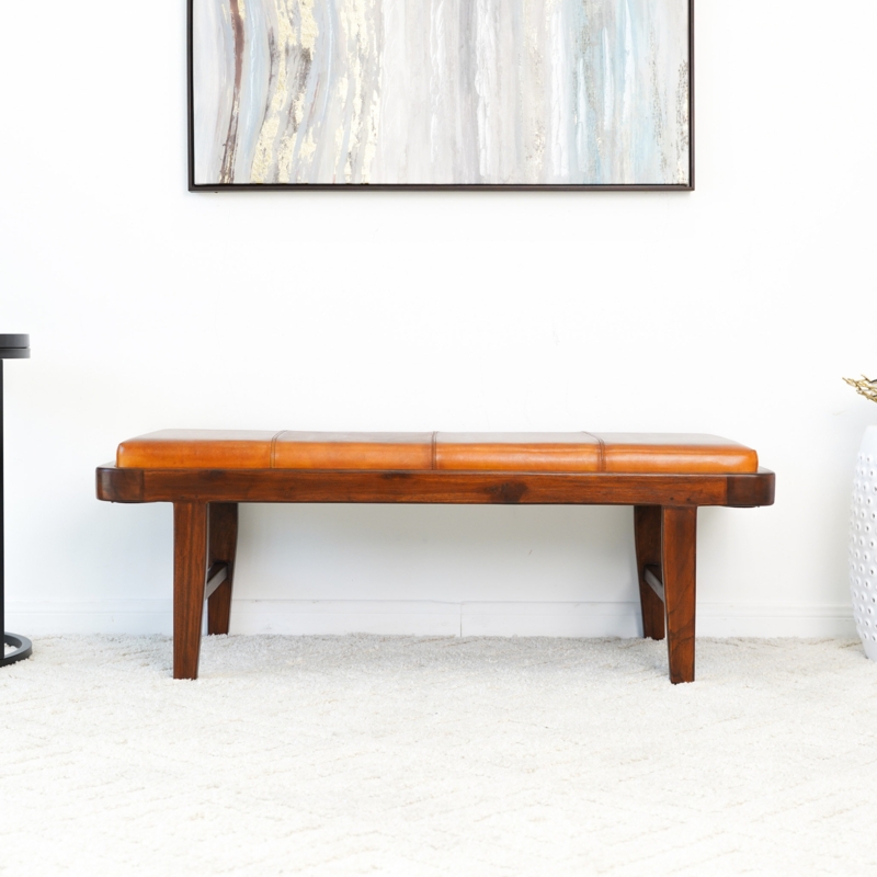 Calderville Genuine Leather Upholstered Bench