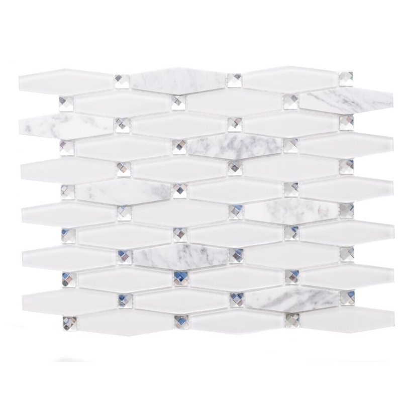 Carrara Diamond 12" x 12" Glass Grid Mosaic Wall Tile