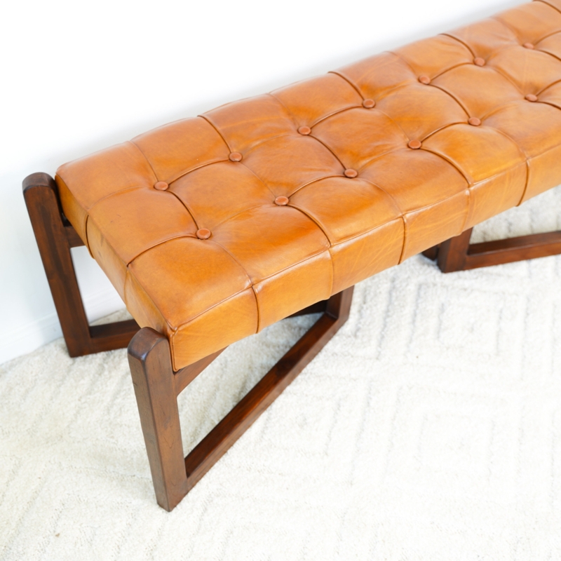 Chamya Genuine Leather Upholstered Bench