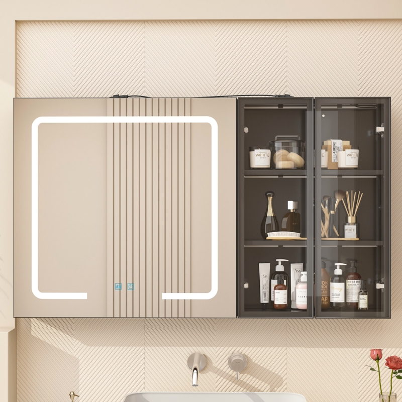 Cletha 47.2'' W 27.8'' H Surface Frameless Medicine Cabinet with Mirror and 6 Fixed Shelves
