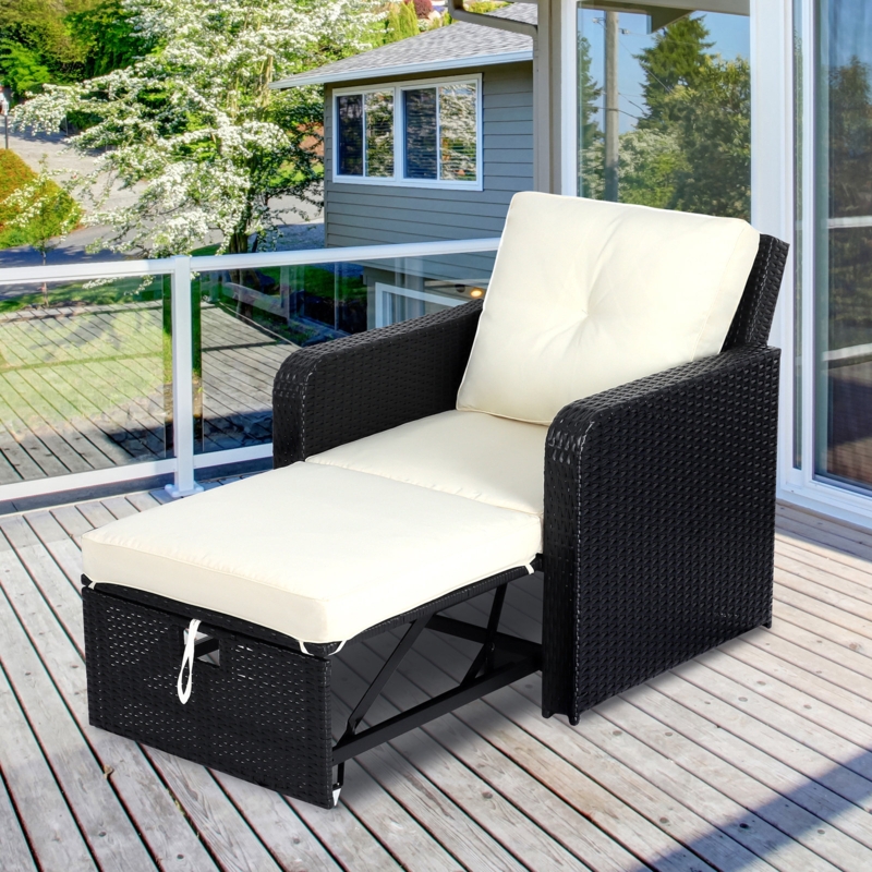 Convertible Wicker Chaise Lounge with Adjustable Backrest