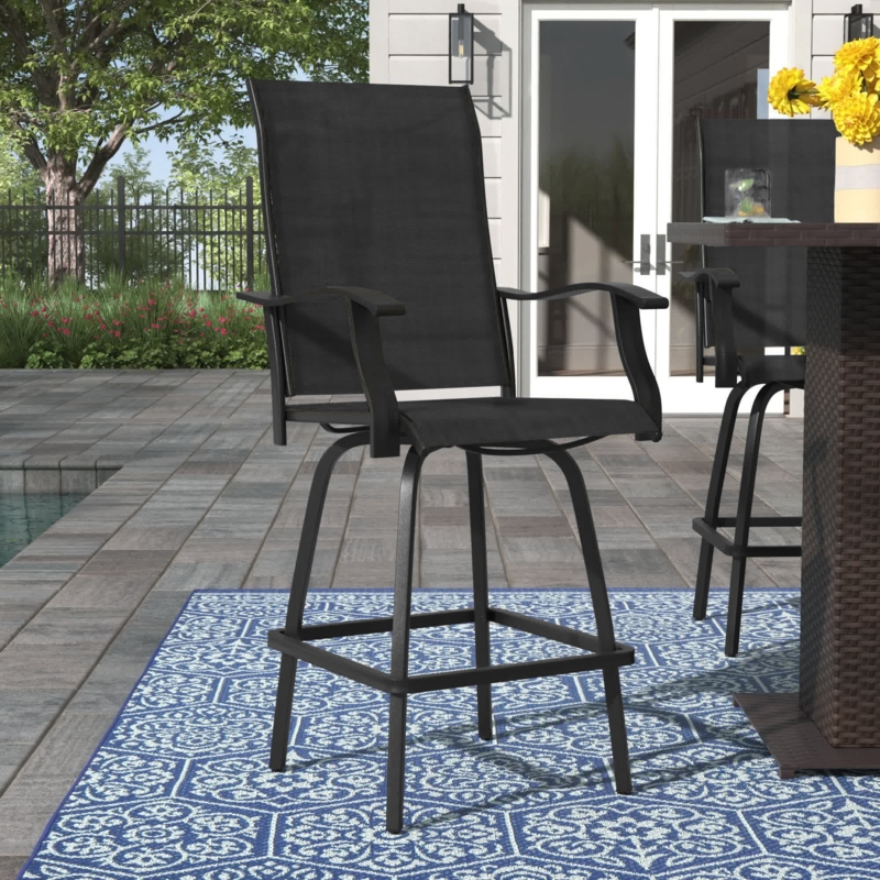 Corchado All-Weather PVC-Coated Polyester Swivel Patio Bar Height Stools with High Back and Armrests