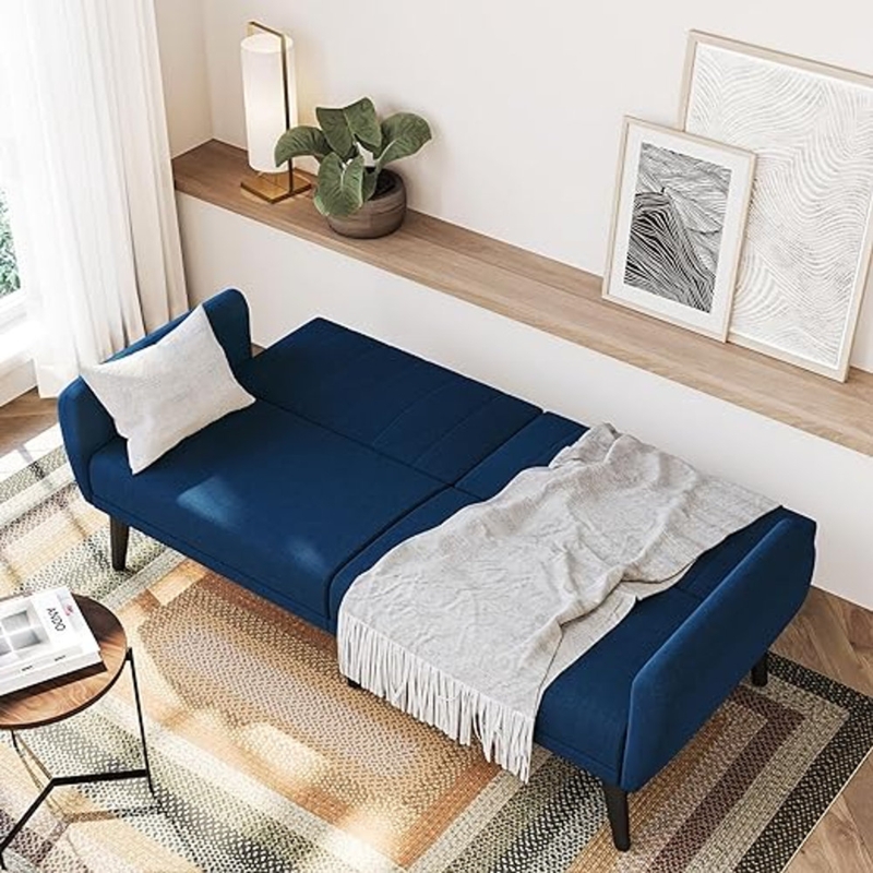 Corrigan Studio Convertible Sofa Bed, Modern Loveseat, Sleeper Sofa, Futon Couch For Living Room, Guest Room, Garage - Melrose (Navy Blue)