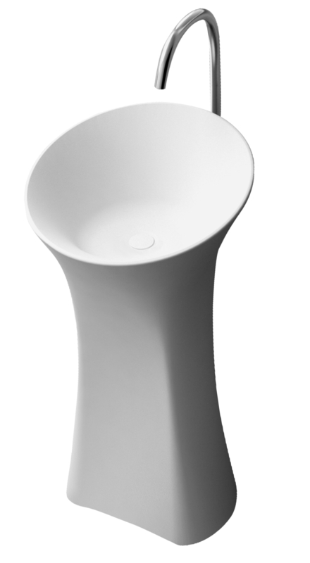 DCOR Design Matte White Circular Pedestal Bathroom Sink with Faucet and Overflow