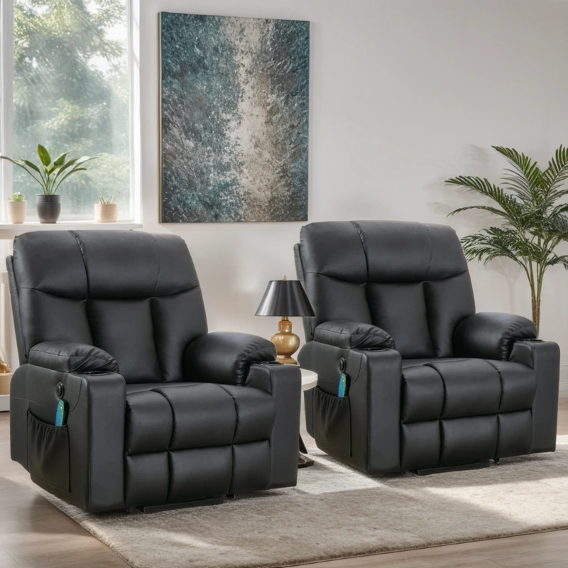 Drumnasole Contemporary Deluxe Home Theater Faux Air Leather Recliner Chair with USB and Cupholders
