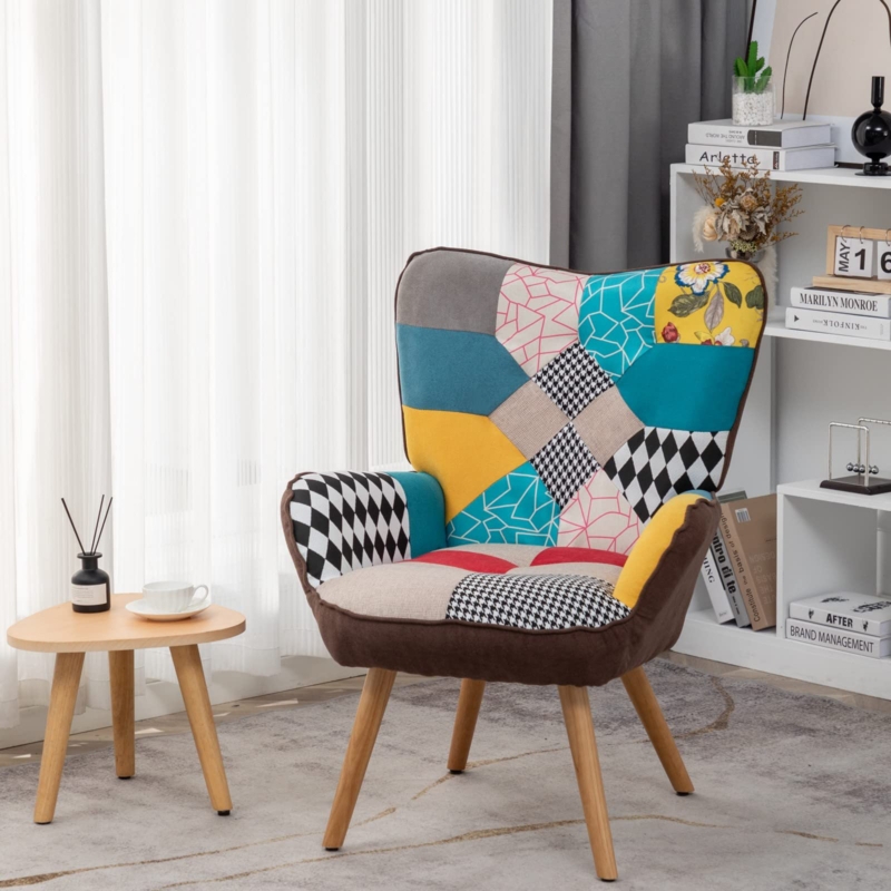 Ellenberger 30" Patchwork Camelback Accent Chair with Colorful Fabric
