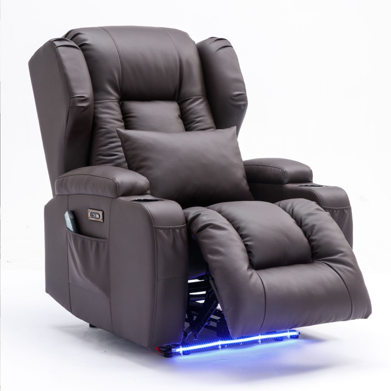 Faux Leather Power Reclining Home Theater Seat with Cup Holder